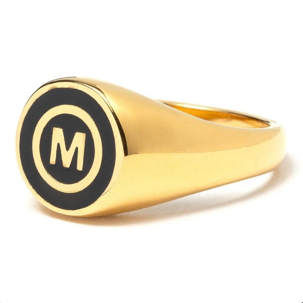 Market M Onyx Signet Ring Mens Size 11 Gold Tone Black Stone New In Box